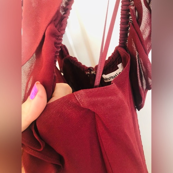 REFORMATION MAROON RED DRESS RUFFLE STRAP SIZE US 8 - Picture 7 of 8